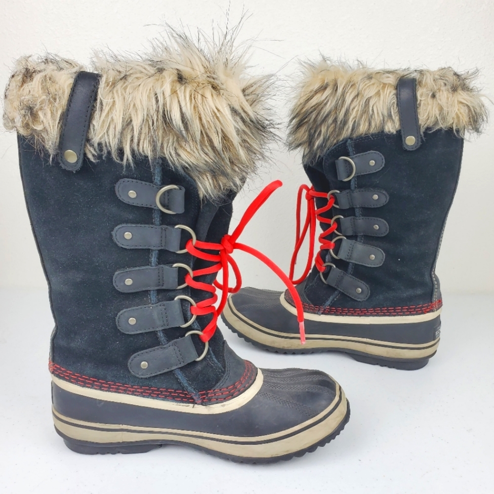 Sorel Waterproof Boots Joan of Arctic NL1540 Black Leather Red Laces Size 7